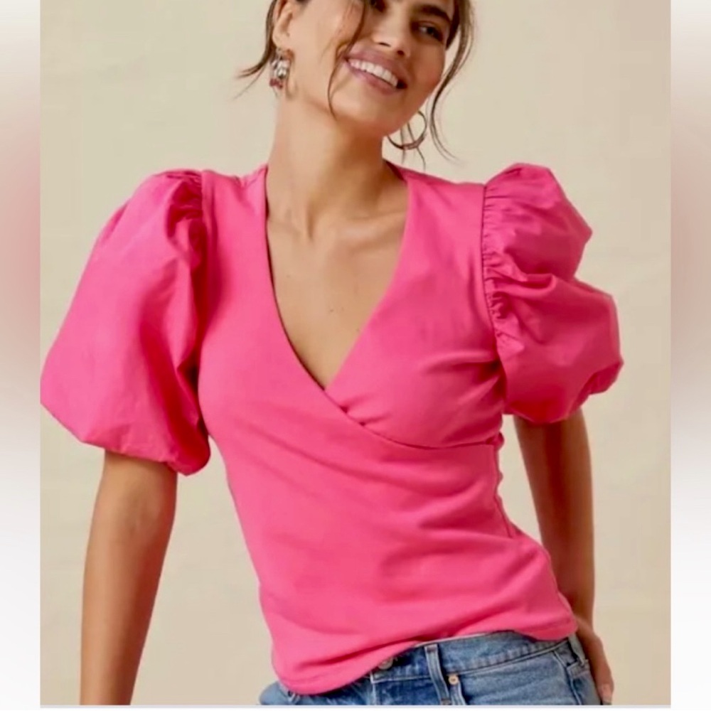 Maeve | Maeve Pink Puff Sleeve Top